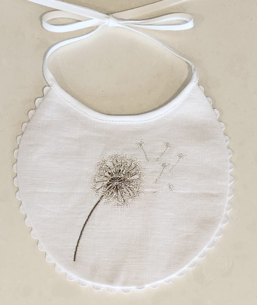 Embroidered Baby Bib, Dandelions