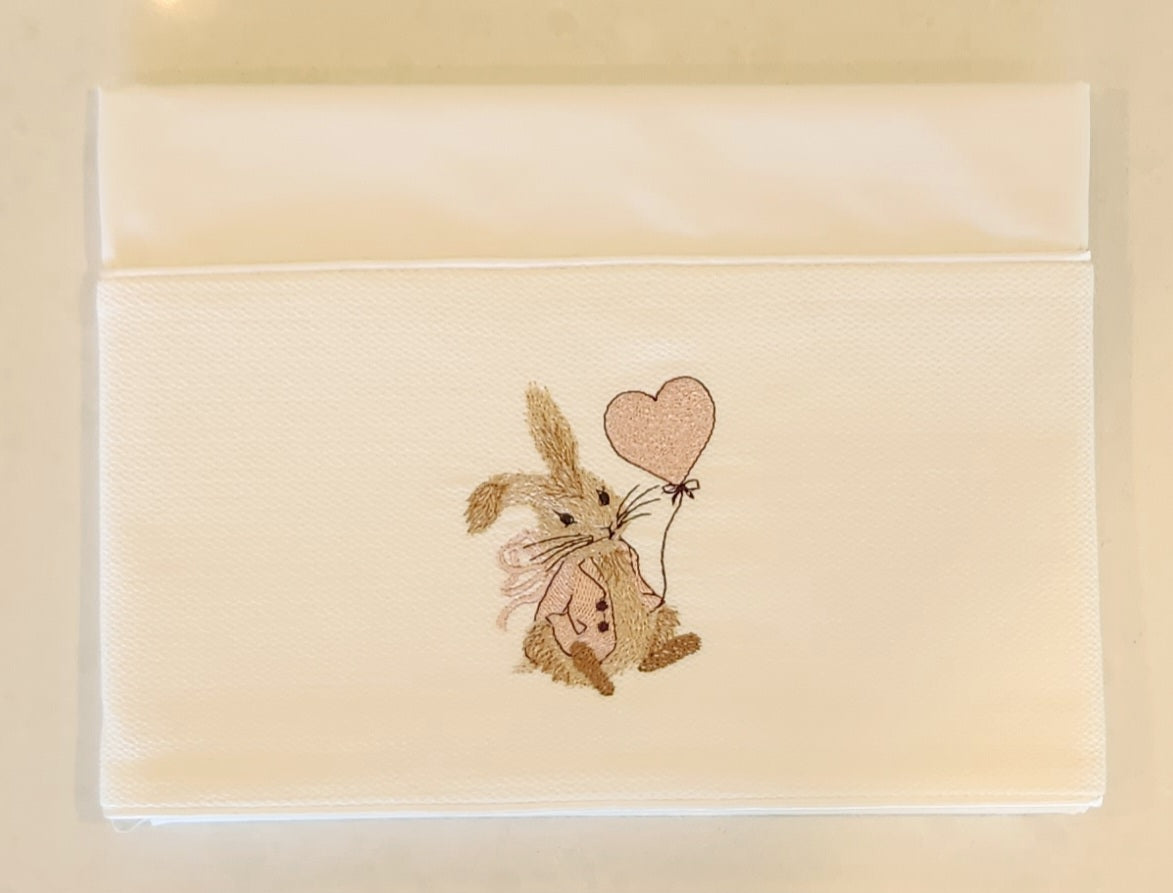 'Lily and her Balloon' 2pc Bassinet Sheet Set, Embroidered Lily Bobtail on Ivory sheets