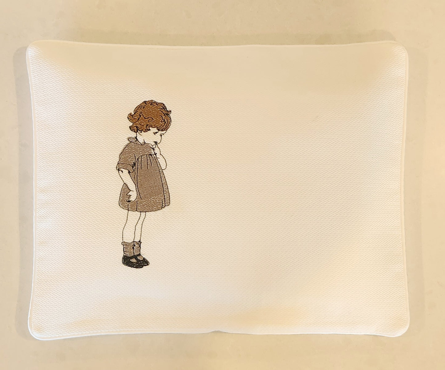 'Just Thinking..." 2pc Bassinet Sheet Set, Embroidered on Ivory Jacquard