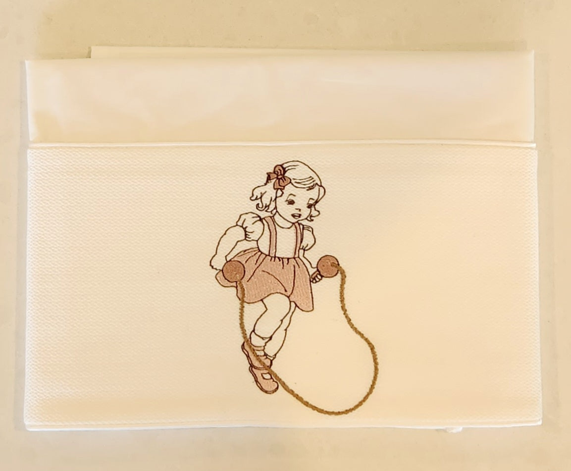 'Skip to my Lou' 2pc Bassinet Sheet Set, Embroidered on Ivory Jacquard