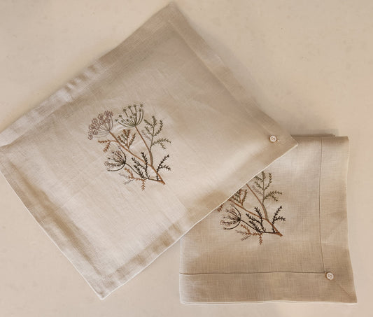 Exclusive Baby Wrap & Pillowcase Set, Natural Linen with embroidered Floral Branch
