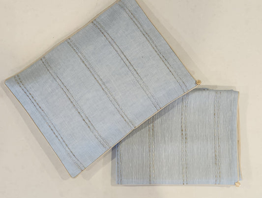 Limited Edition Wrap & Pillowcase Set, Blue/Taupe Linen Stripe