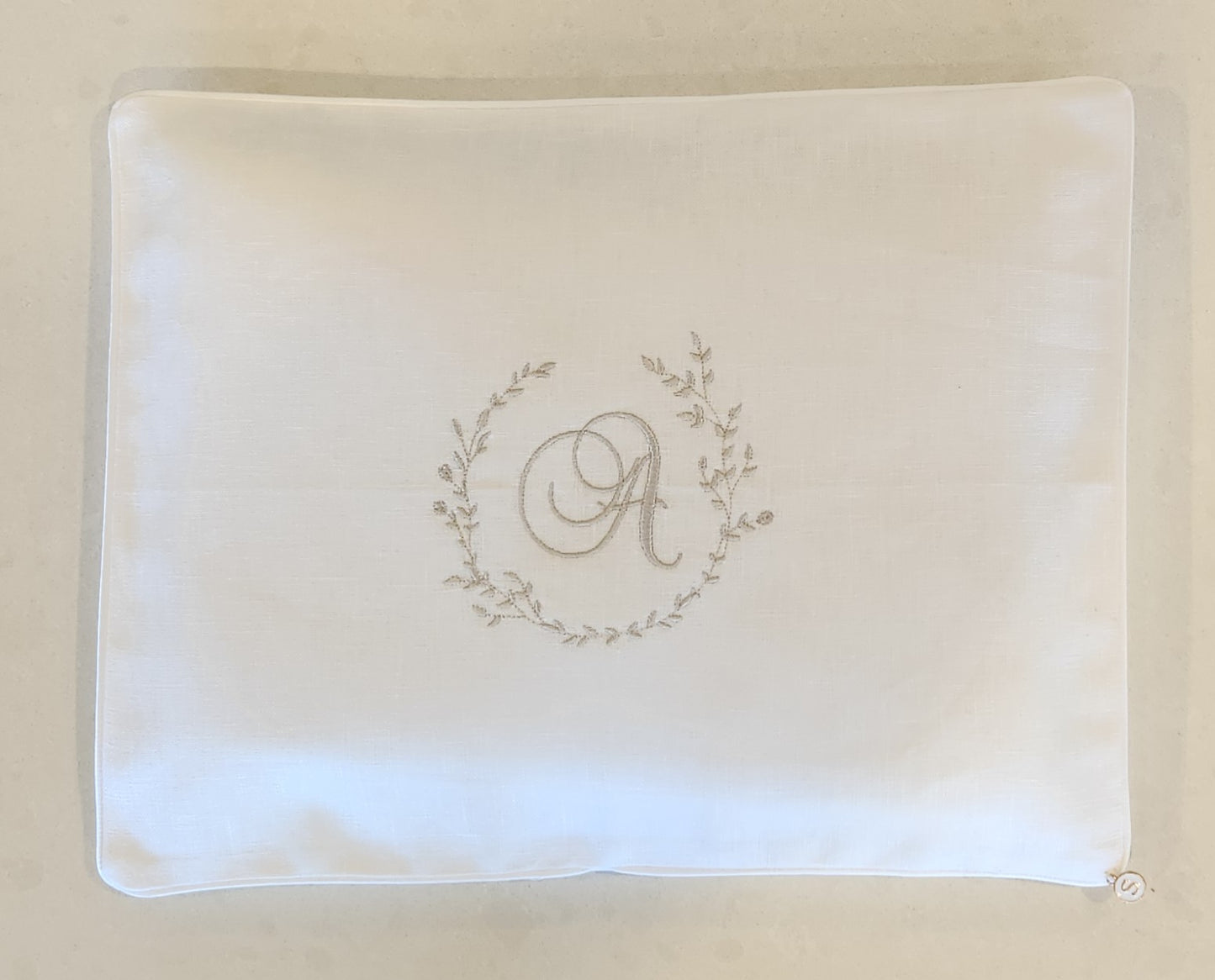 'Simply Elegant' 2pc Bassinet/Pram Sheet Set, White Linen with embroidered floral monogram