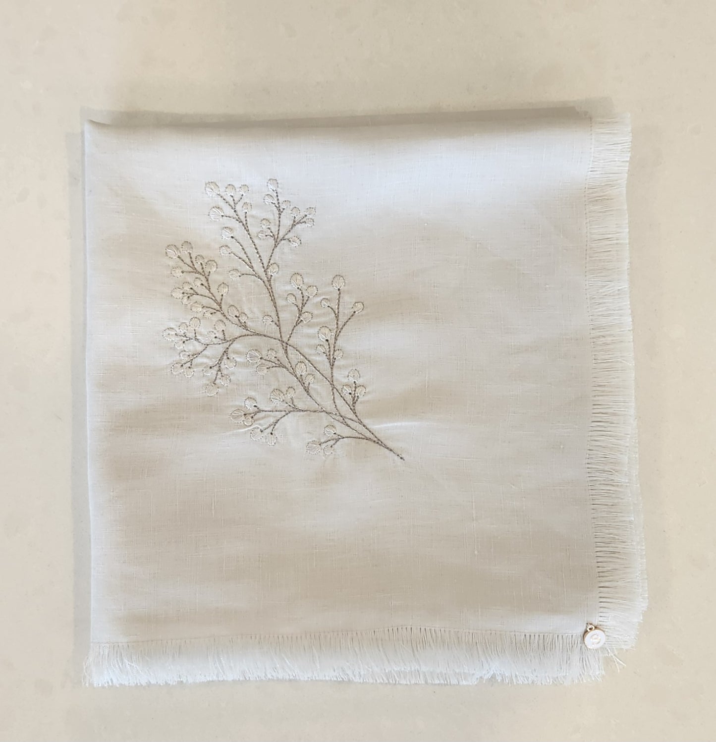 Exclusive Baby Wrap & Pillowcase Set, Palest Grey Linen with embroidered floral spray
