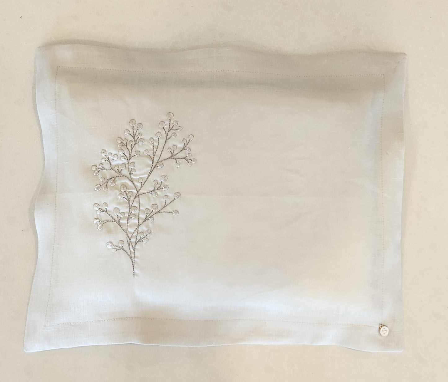 Exclusive Baby Wrap & Pillowcase Set, Palest Grey Linen with embroidered floral spray