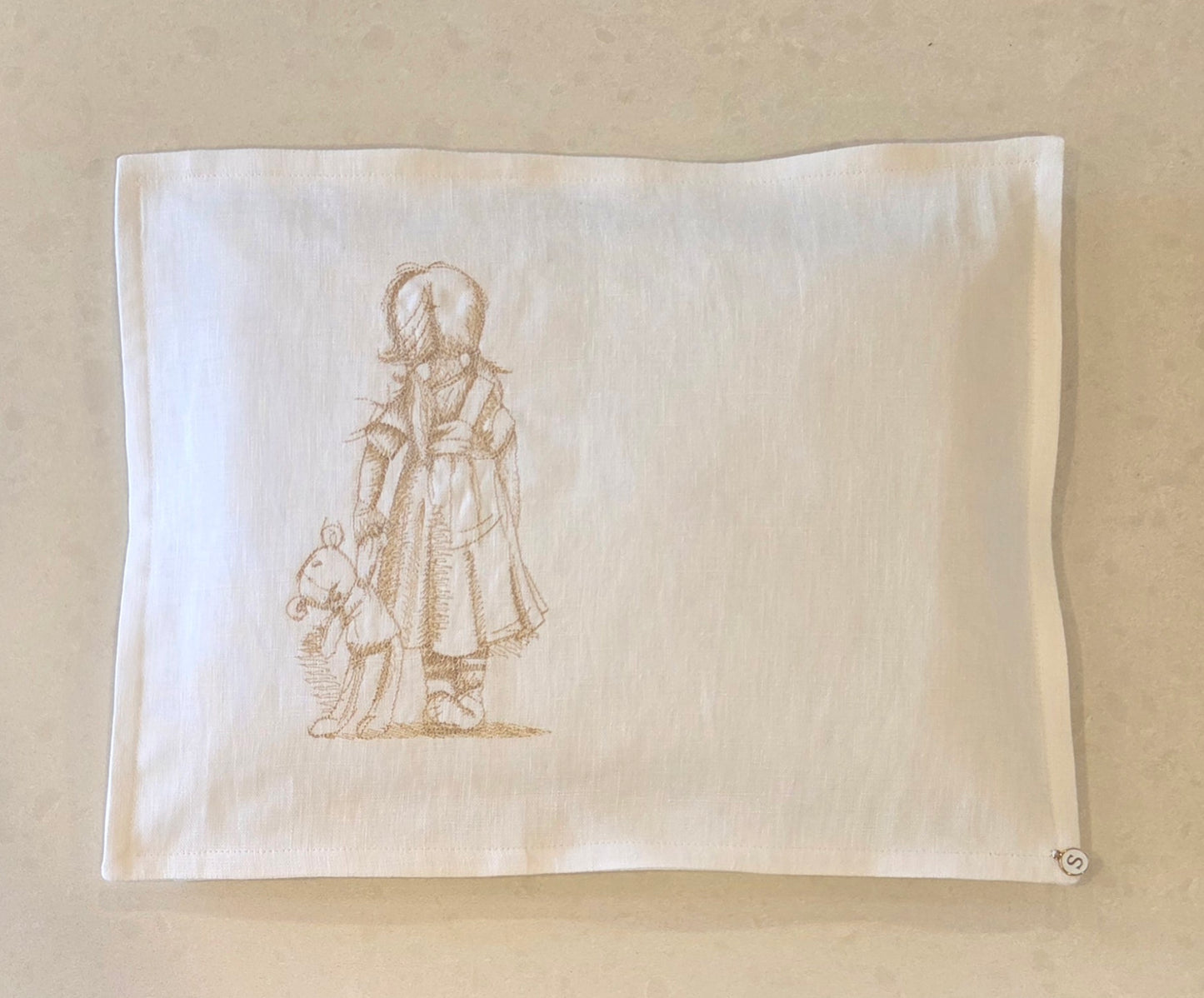 'My Lost Friend' Embroidered Pillowcase, Coffee on White Linen