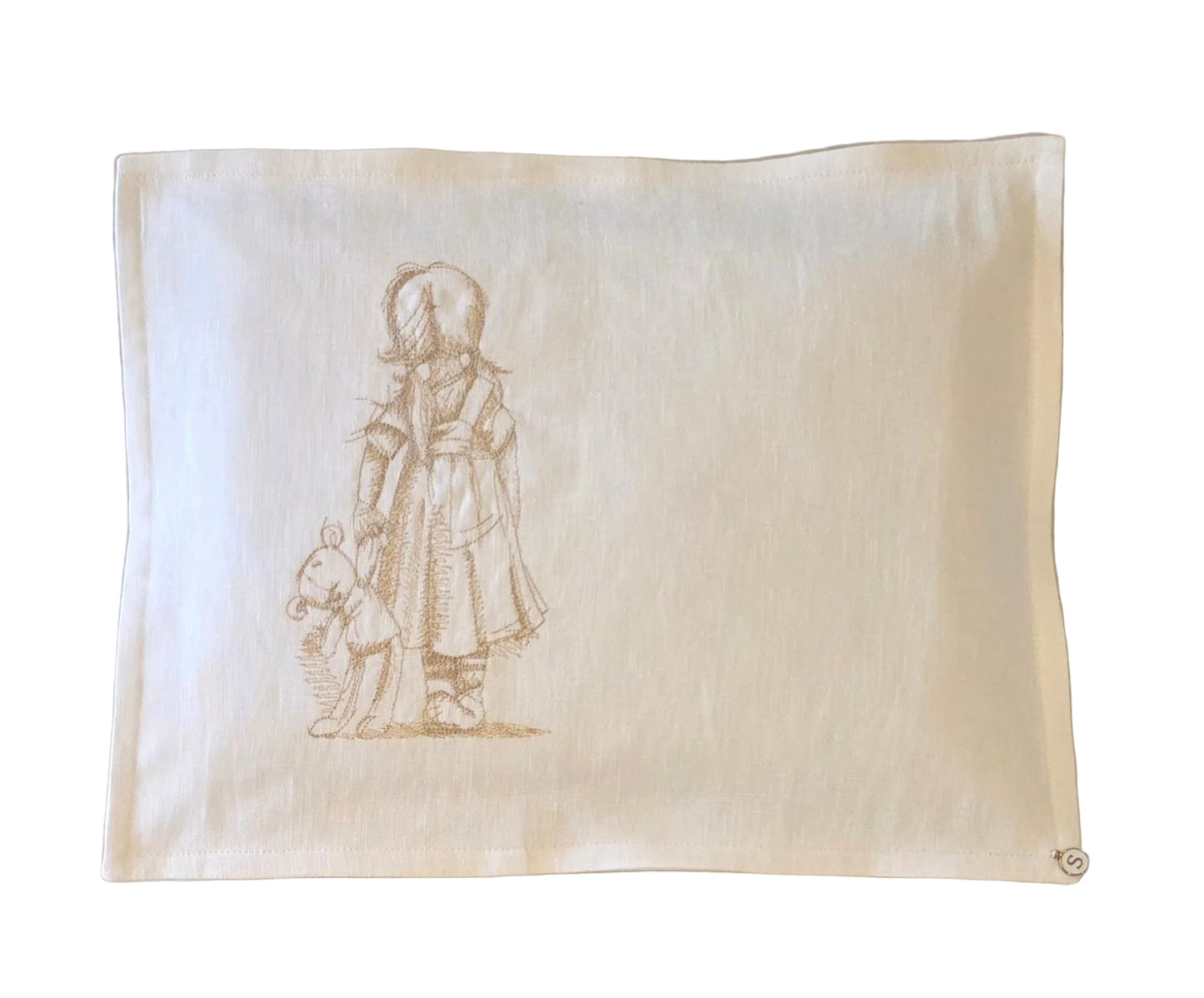 'My Lost Friend' Embroidered Pillowcase, Coffee on White Linen