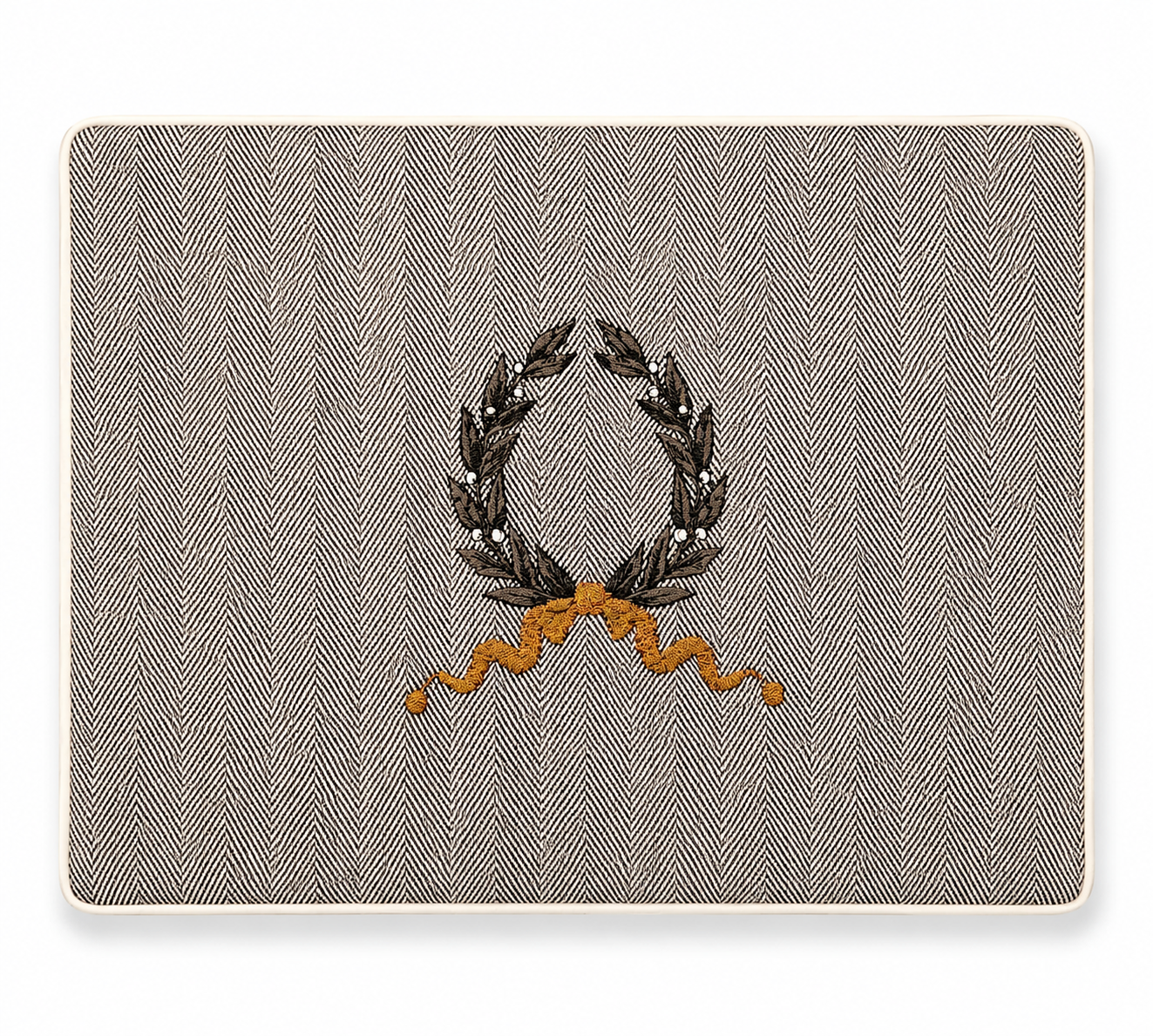 2pc Bassinet Sheet Set, Platinum Jubilee Navy Herringbone with Grey/Gold Embroidered Wreath