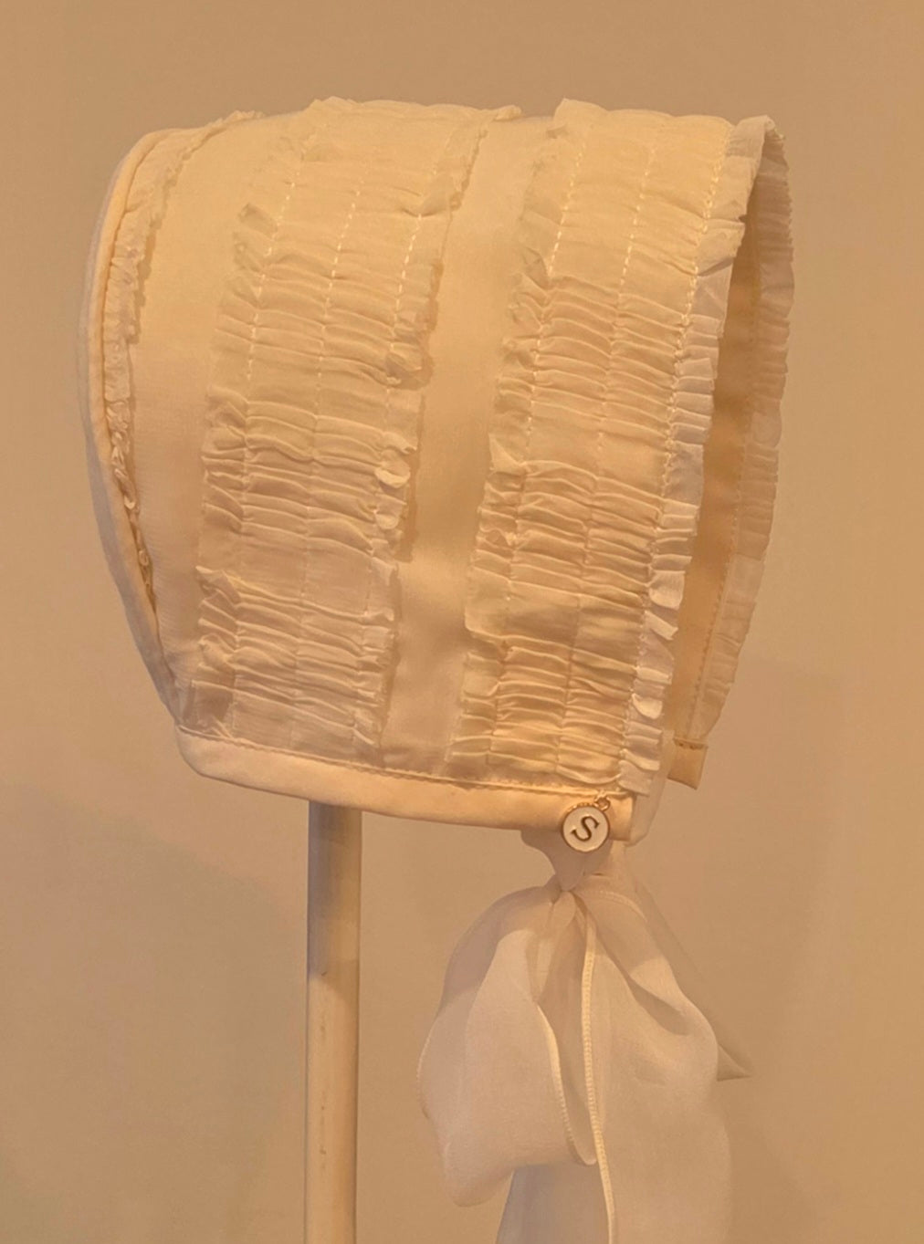 Exclusive Cream Organza Ruffle Bonnet