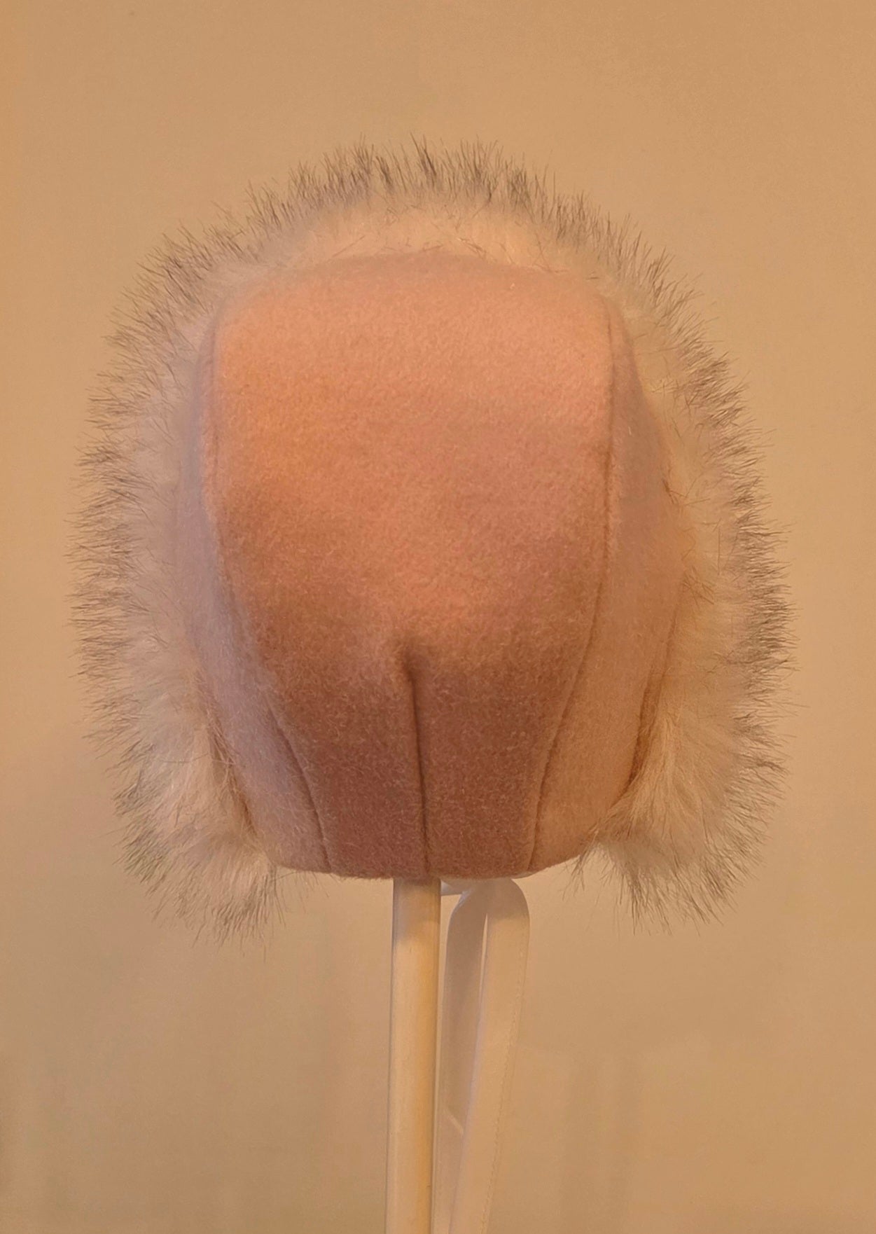 Exclusive Wool Cashmere Bonnet, Cap Style with Speckled Snow Fur Brim, Musk