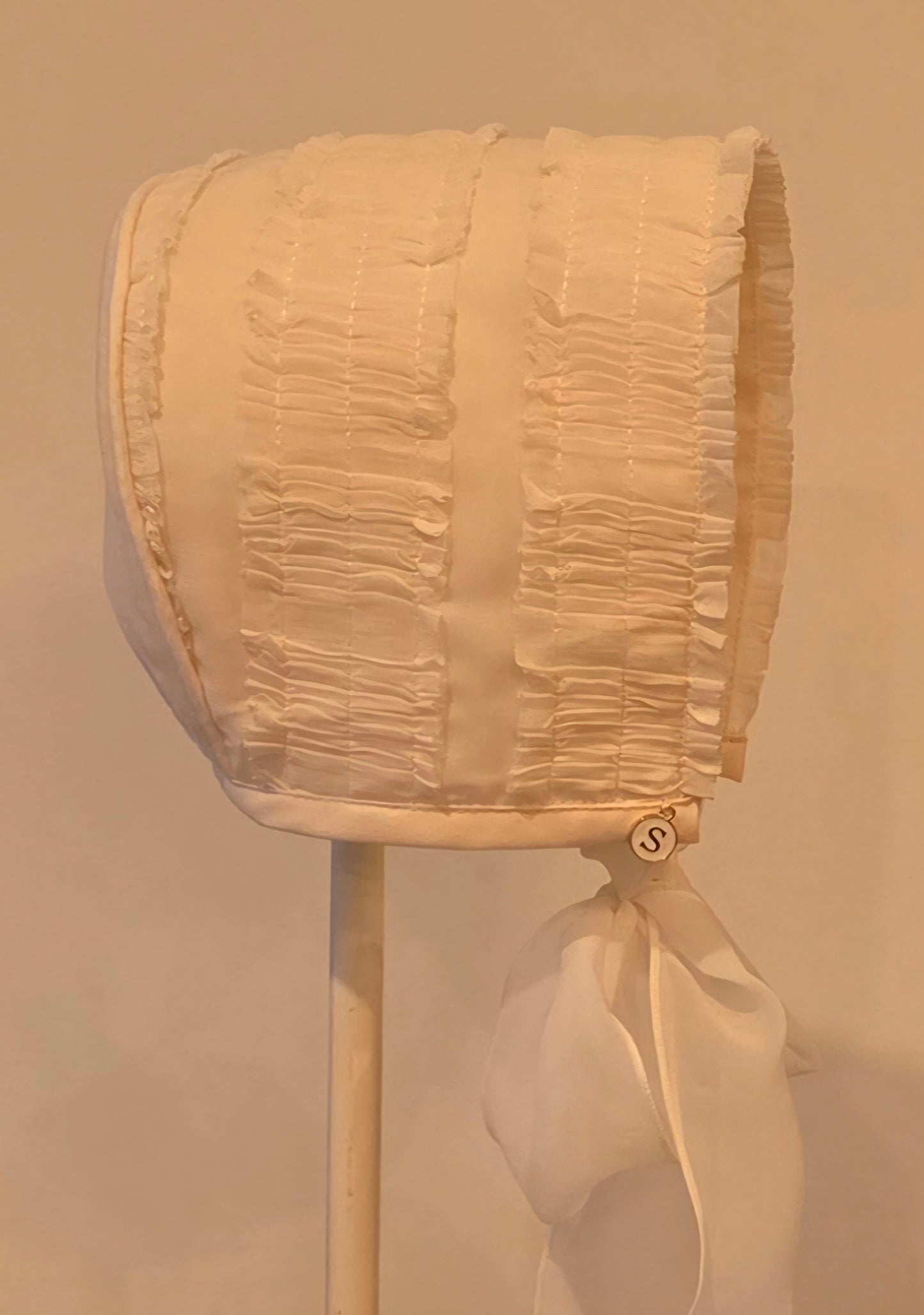 Exclusive Cream Organza Ruffle Bonnet