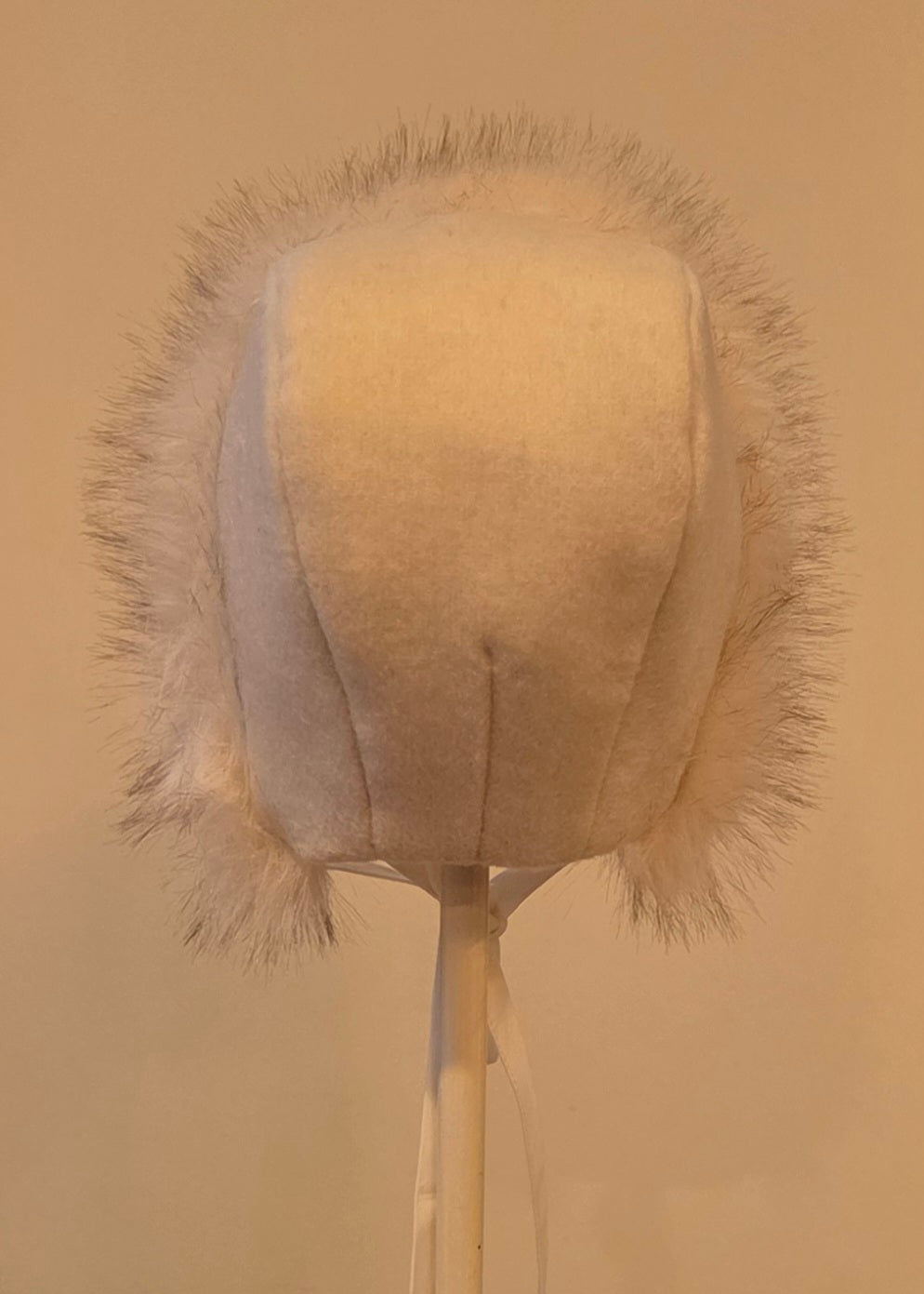 Exclusive Wool Cashmere Bonnet, Cap Style with Speckled Snow Fur Brim, Musk