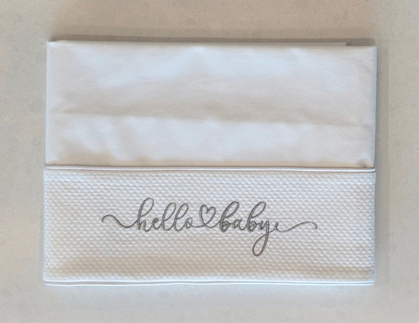 'Hello Baby' 2pc Bassinet / Pram Sheet Set, Warm Grey on White