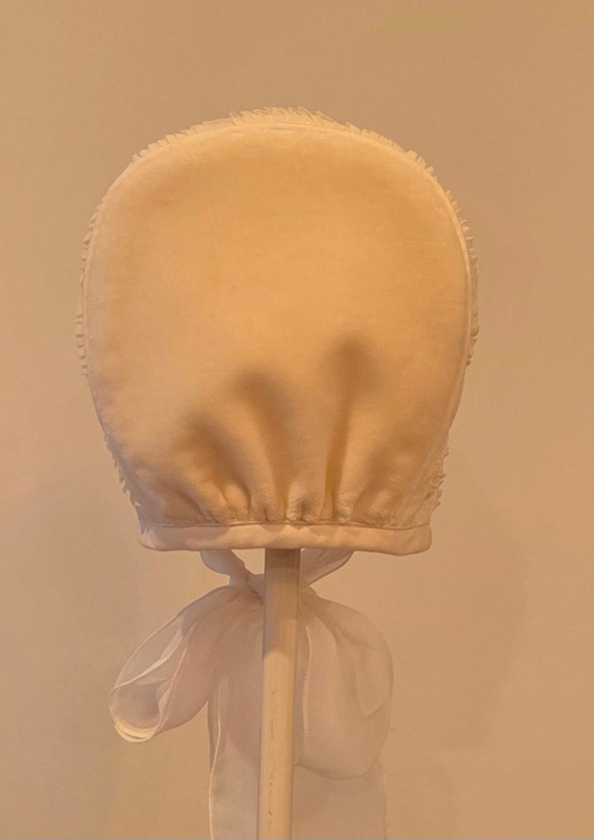 Exclusive Cream Organza Ruffle Bonnet