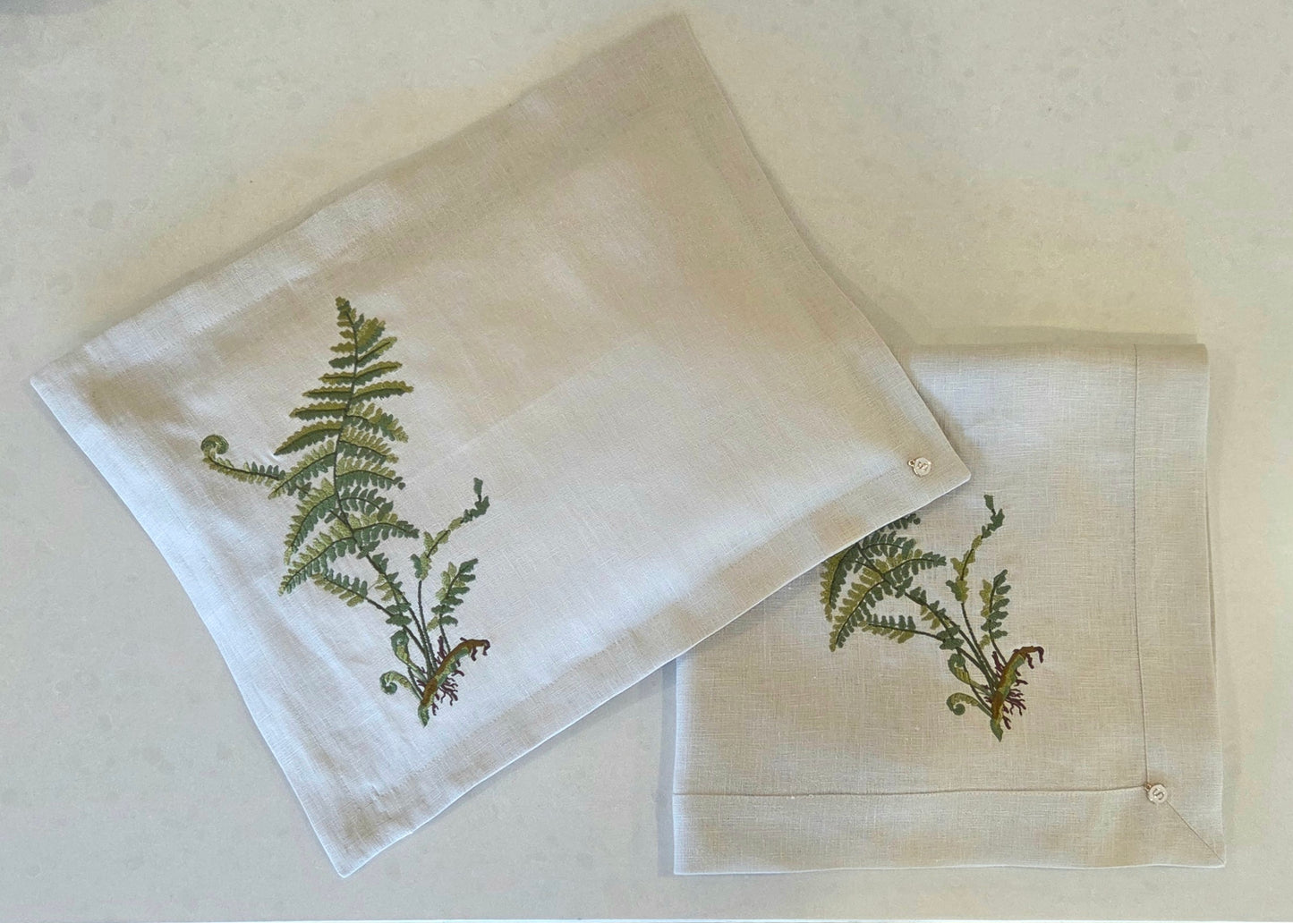 Exclusive Baby Wrap & Pillowcase Set, Natural Linen with embroidered ferns