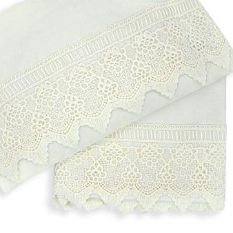 2pc Cot Sheet Set, Ivory Lace Trim