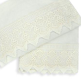 2pc Cot Sheet Set, Ivory Lace Trim