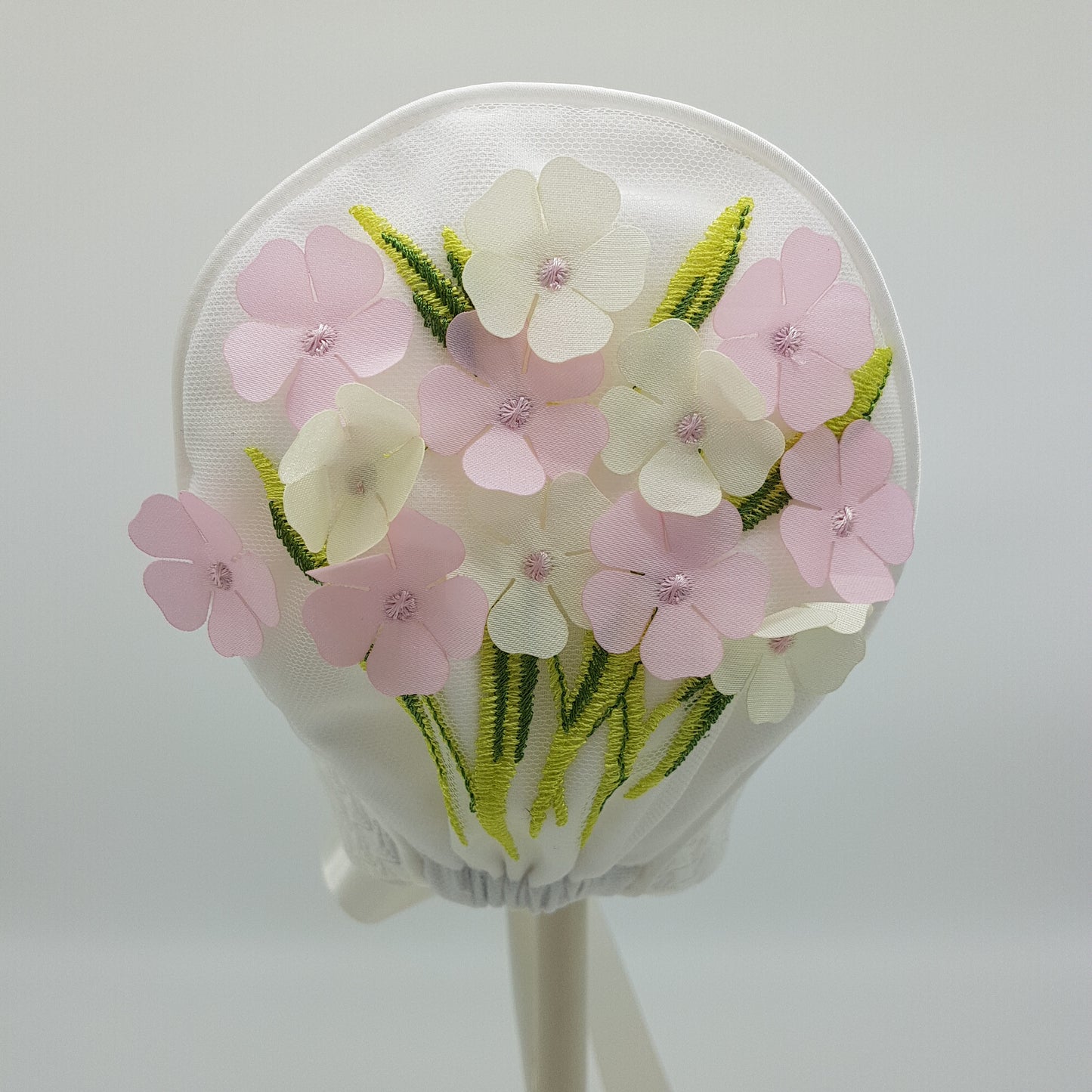 Exclusive Ivory Jacquard Bonnet with Flowers