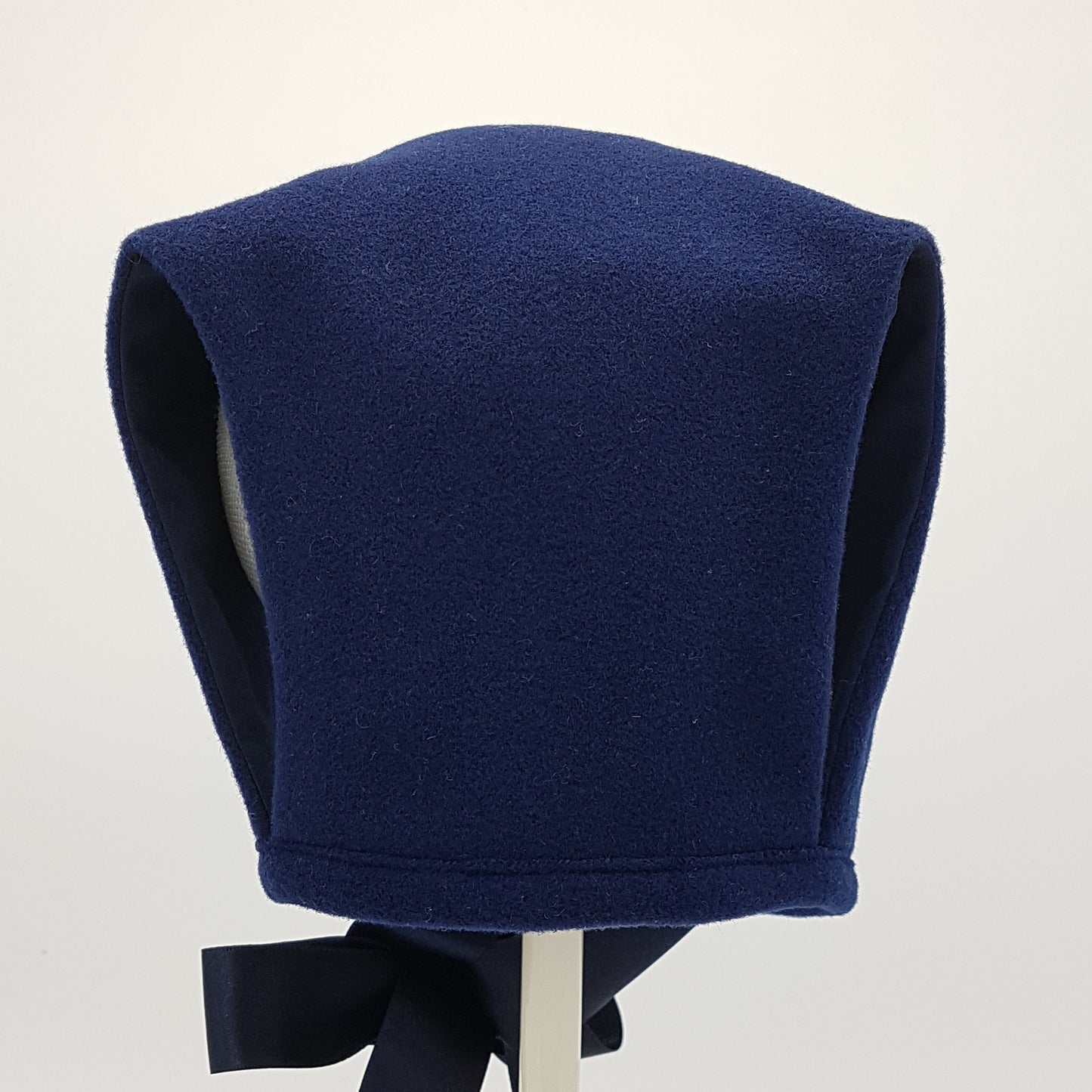 Exclusive Navy Wool Bonnet with gold lace trim