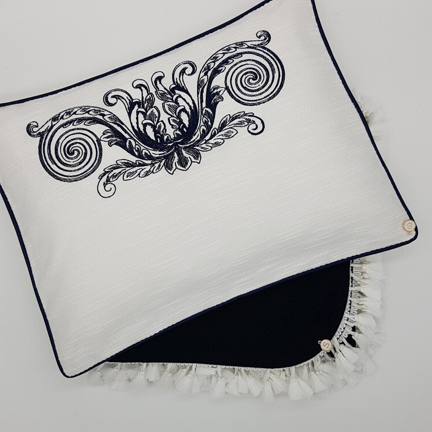 'Elegante in Navy' Embroidered Pillowcase, Navy on white