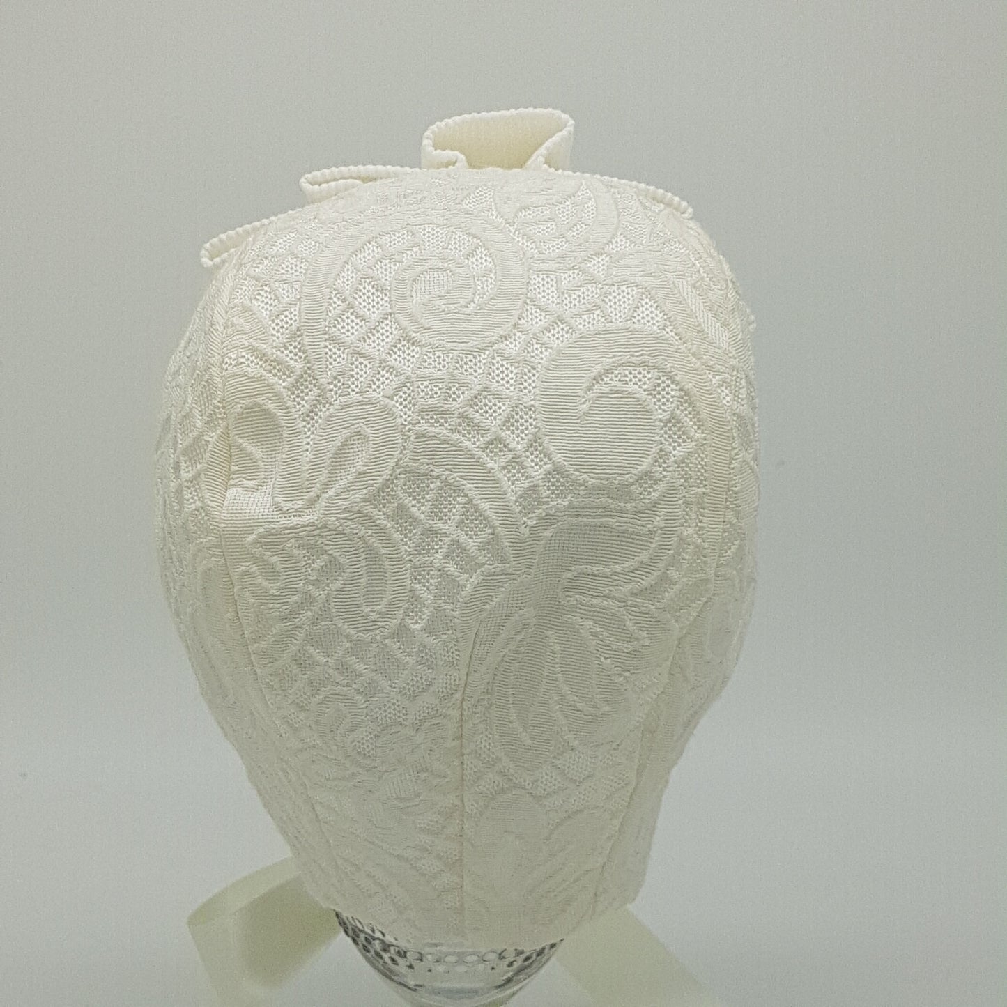 Exclusive Bonnet, Cream Brocade, cap style with pleated frill