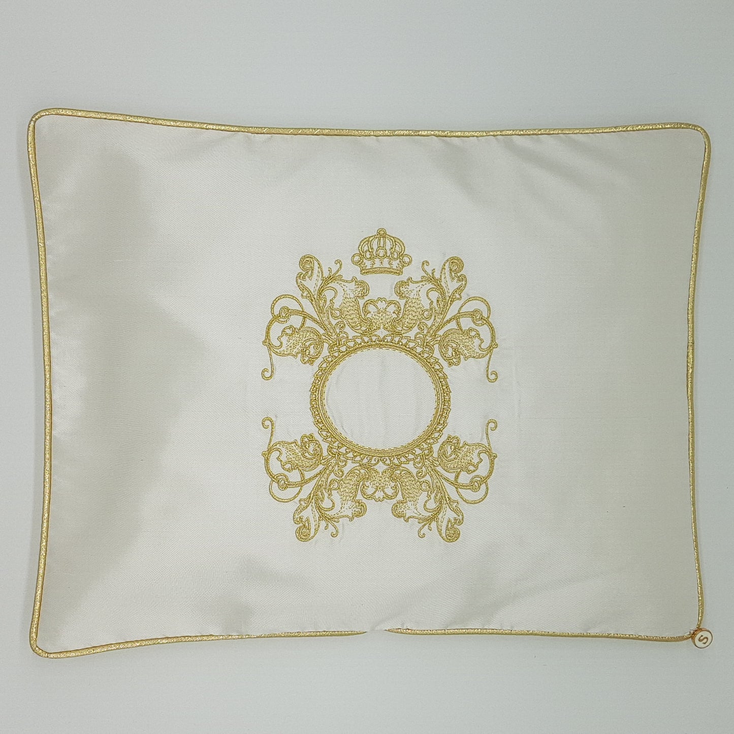 'The Crown is Hers' Embroidered Wrap & Pillowcase Set, Gold on White Silk