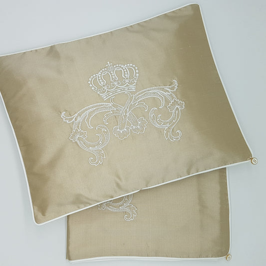 Limited Edition Baby Wrap and Pillowcase Set, Coffee Silk with cream embroidery
