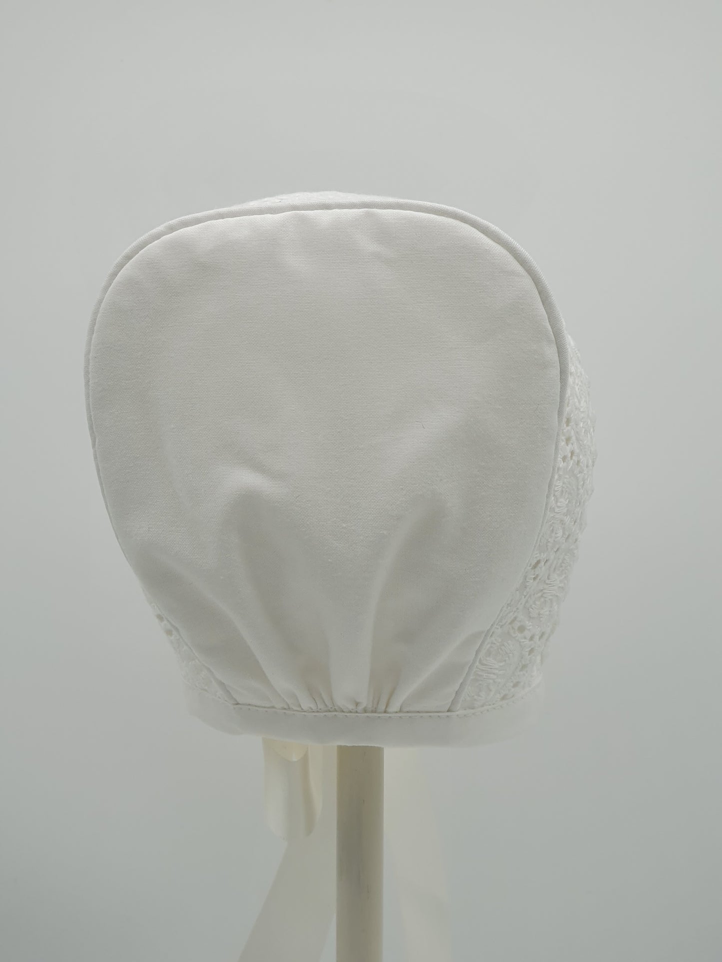 Exclusive Bonnet, Ivory Cotton Broderie with lace trim