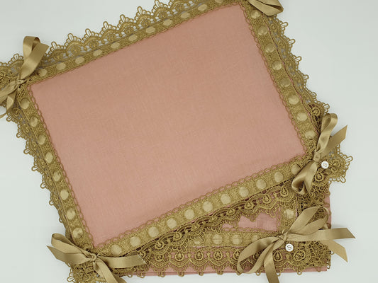 Limited Edition Linen Wrap & Pillowcase Set,  Vintage Rose with Gold