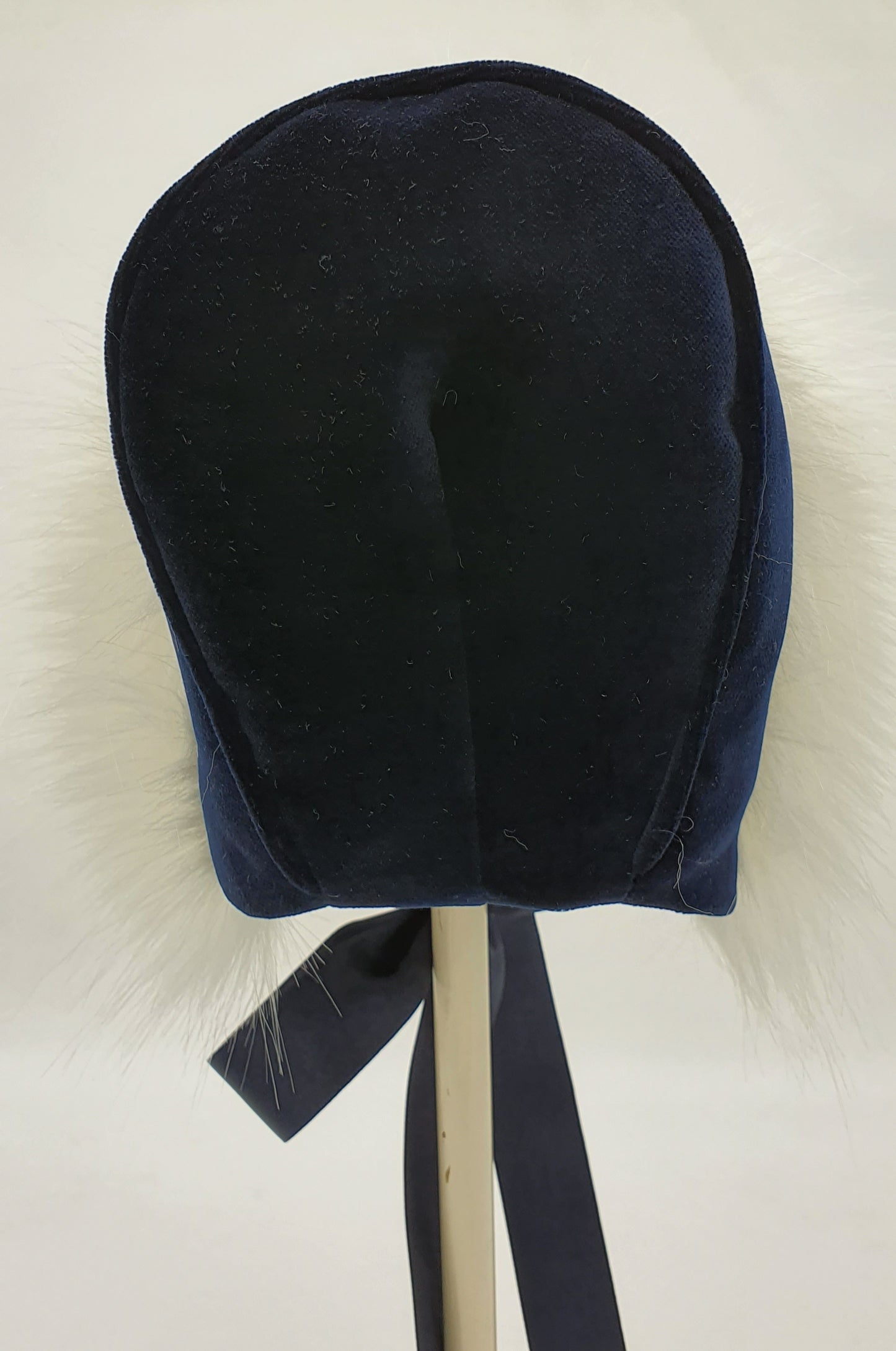 Exclusive Bonnet, Navy Velvet with White Fur brim