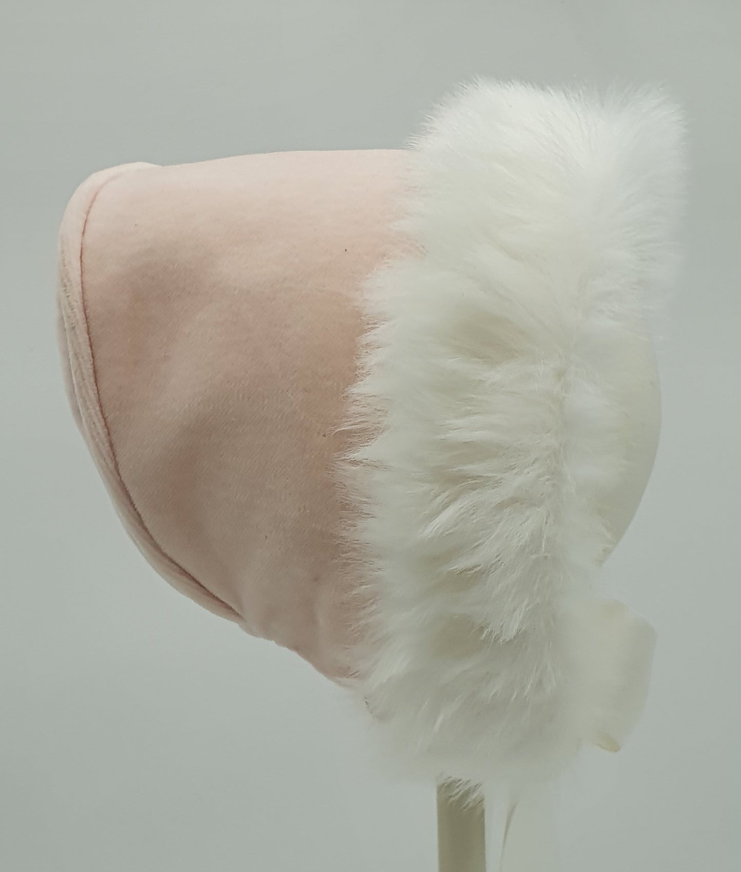 Exclusive Bonnet, Ivory Velvet with Ivory Fur Brim