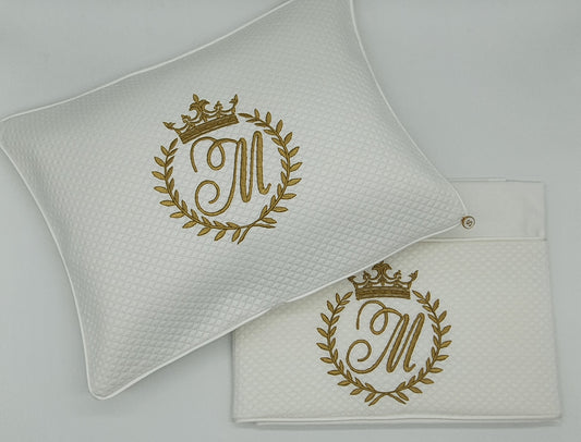 2pc Bassinet Sheet Set, Monogrammed Crown on White Jacquard