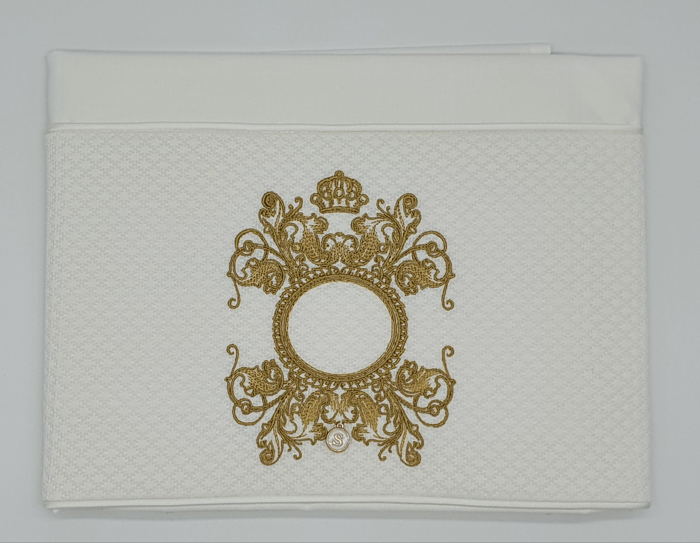 'The Crown is Hers' 2pc Bassinet Sheet Set, Gold Embroidery on White Jacquard