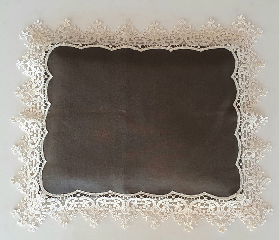 Exclusive Linen Wrap & Pillowcase Set, Deep Forest Green Linen & cream lace