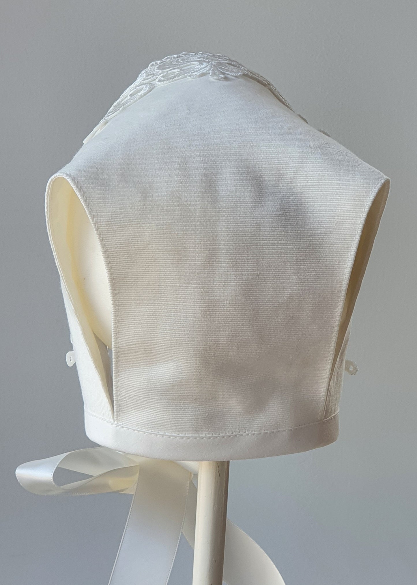 Exclusive Ivory T-Bar Bonnet with lace trim