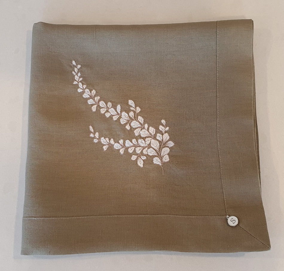 Exclusive Linen Wrap & Pillowcase Set, Sea Salt Linen with Ivory embroidered vine