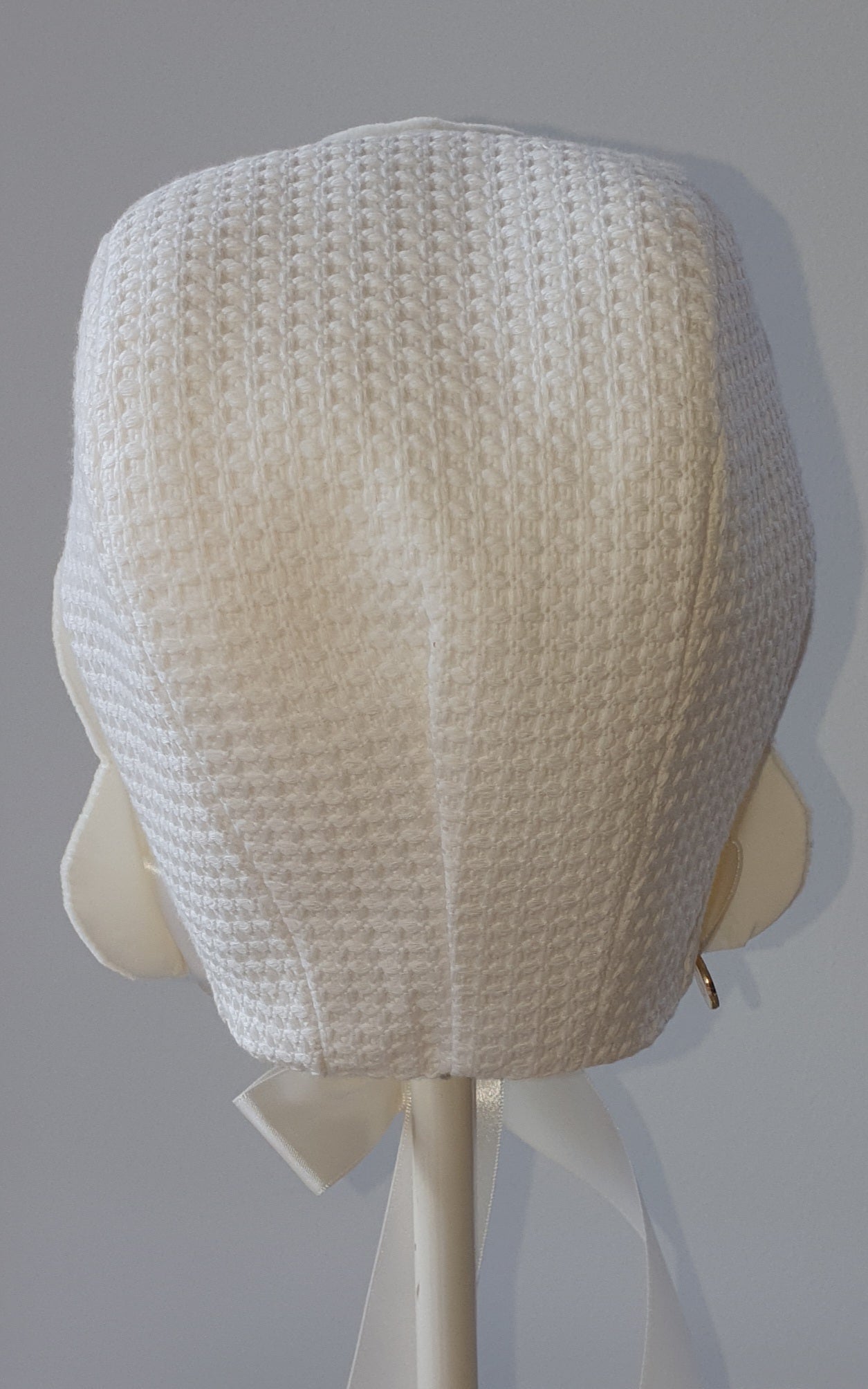 Exclusive Cream Bonnet, Cream Waffle Cap Style Bonnet with Velvet scalloped brim