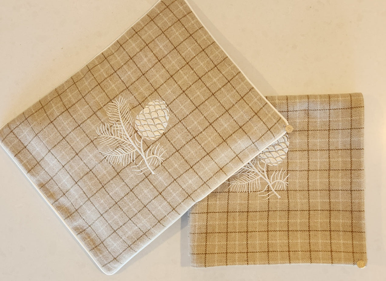 'Wrapt by the fireside' Wool Blend Wrap & Pillowcase Set, Coffee Check