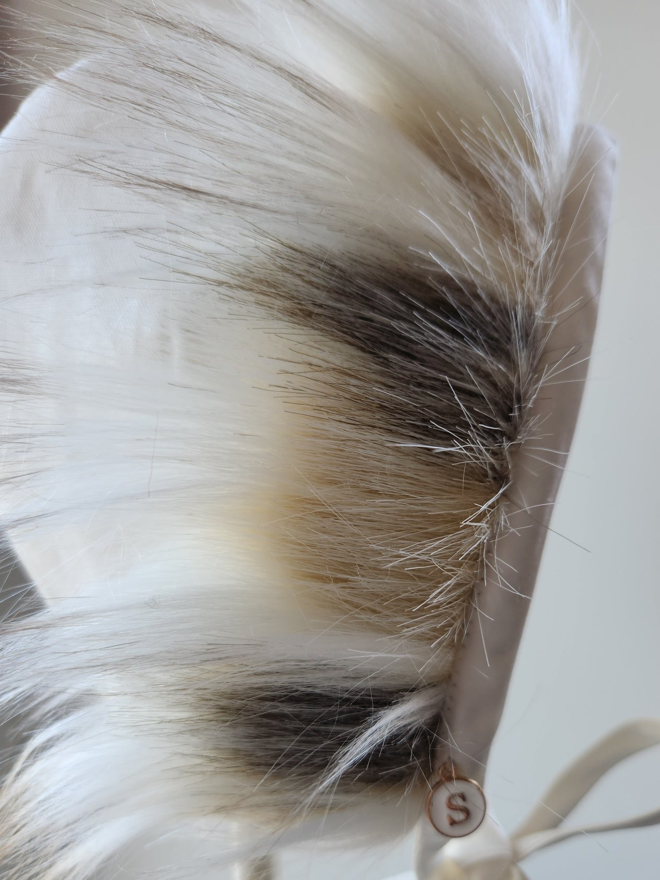 Exclusive Ivory Linen Bonnet, Cap Style with rabbit fur trim