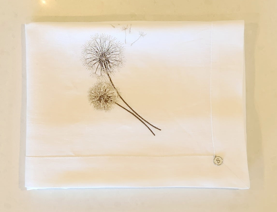 Exclusive Baby Wrap & Pillowcase Set, White Linen with embroidered dandelions