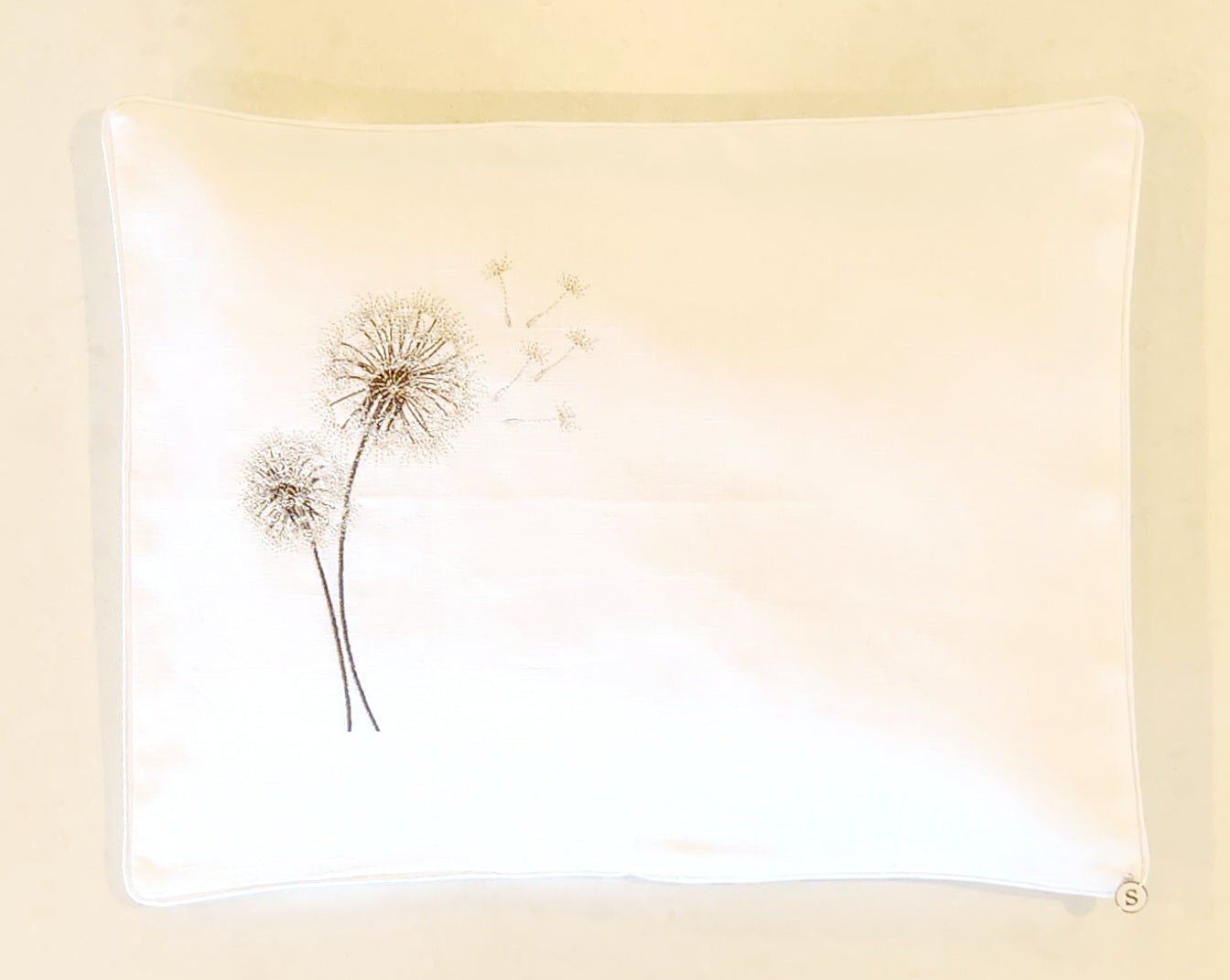 Exclusive Baby Wrap & Pillowcase Set, White Linen with embroidered dandelions