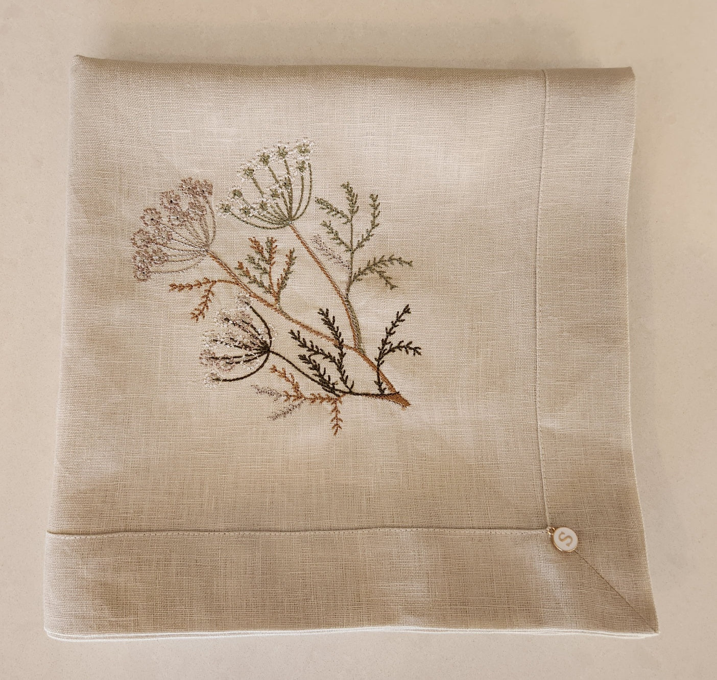 Exclusive Baby Wrap & Pillowcase Set, Natural Linen with embroidered Floral Branch
