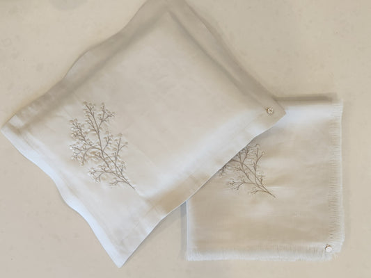 Exclusive Baby Wrap & Pillowcase Set,  Palest Grey Linen with embroidered floral spray