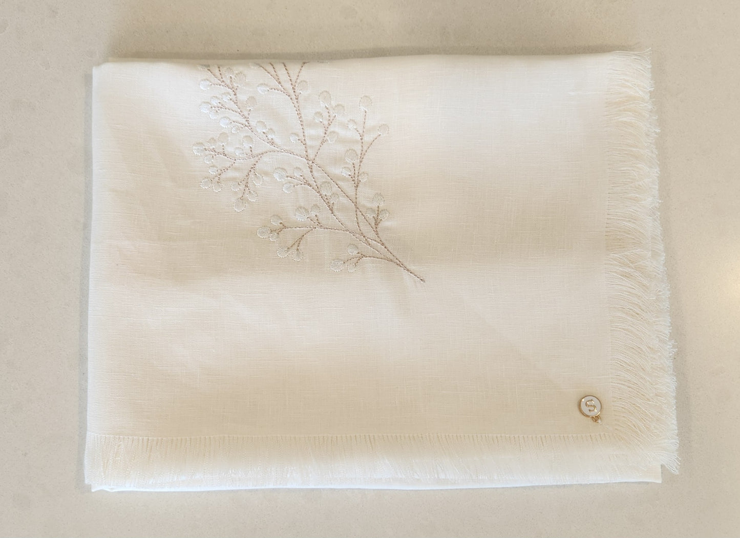 Exclusive Baby Wrap & Pillowcase Set,  Ivory Linen with embroidered Floral Spray