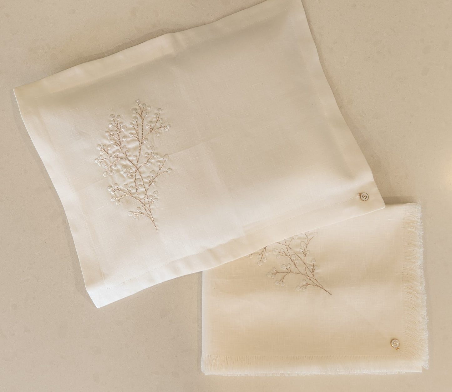 Exclusive Baby Wrap & Pillowcase Set,  Ivory Linen with embroidered Floral Spray