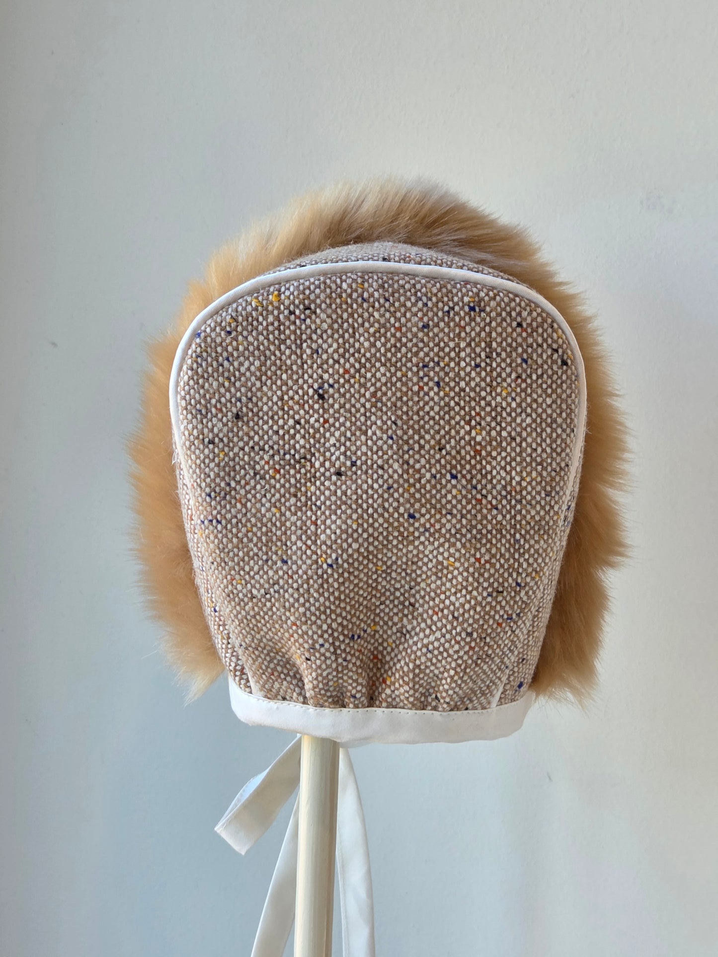Exclusive Taupe Tweed Bonnet, Taupe Fur Brim