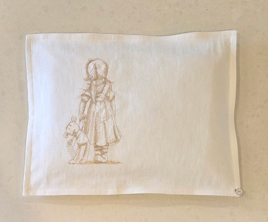 'My Lost Friend' Embroidered Pillowcase,  Coffee on White Linen