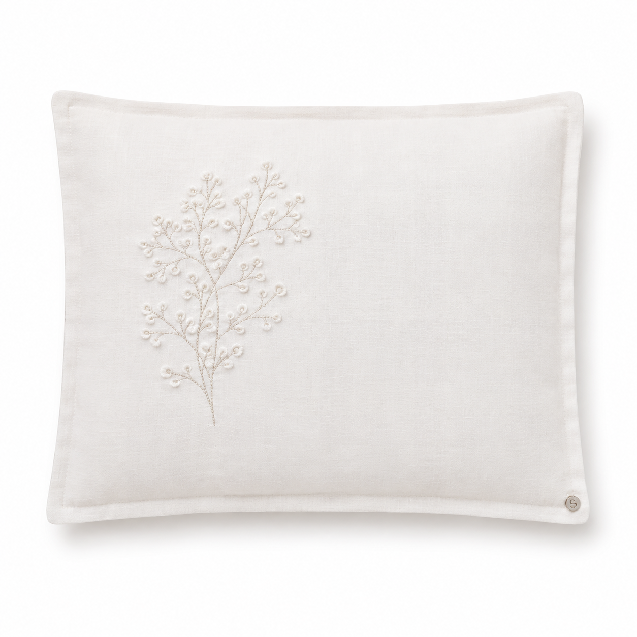 'Floral Spray' Embroidered Pillowcase,  White & Platinum on White Linen