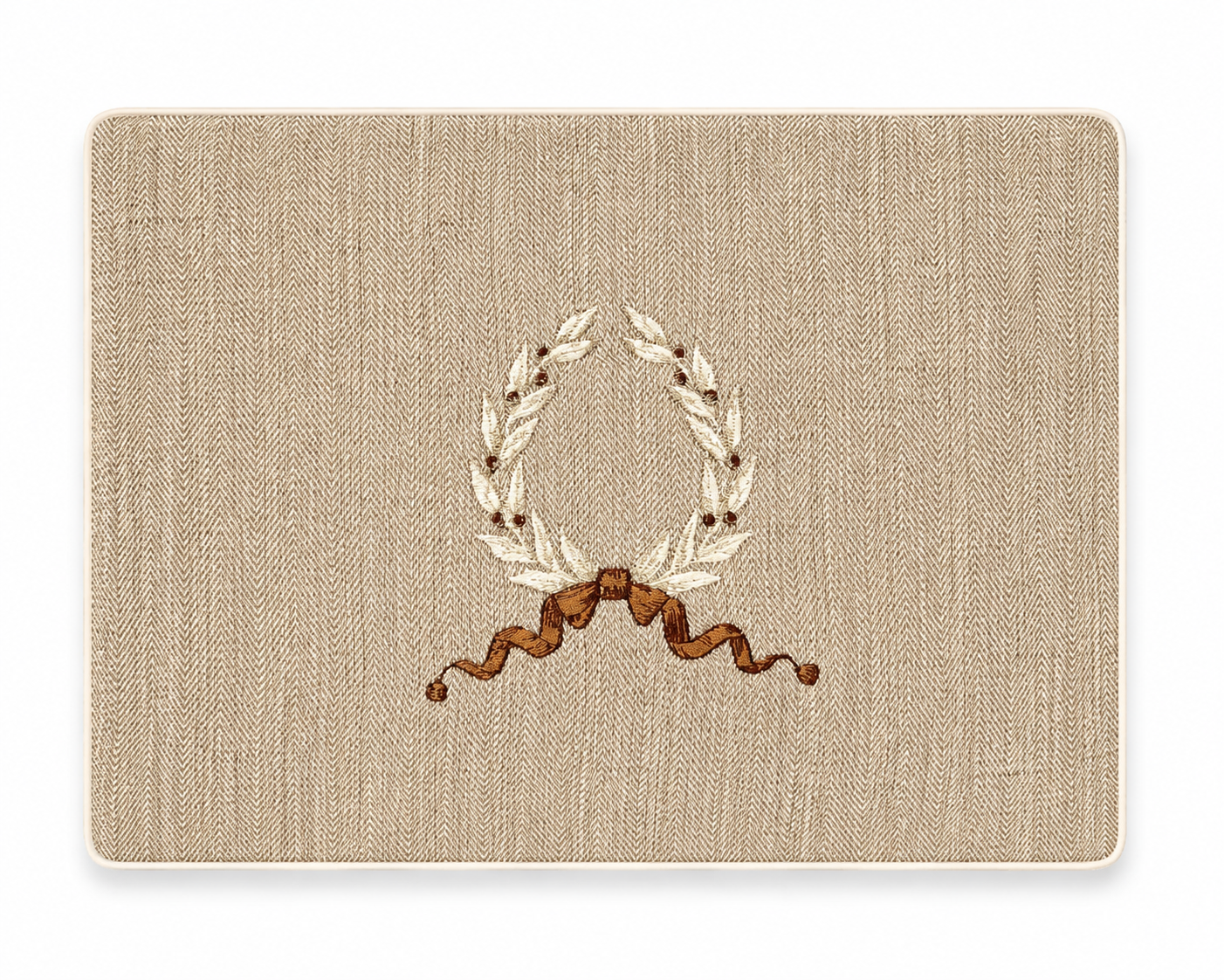 2pc Bassinet Sheet Set,  Caramel Herringbone with Cream/Caramel embroidered wreath