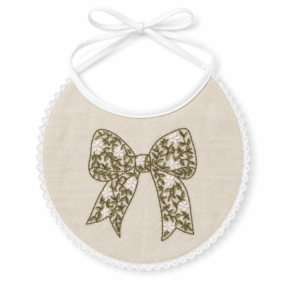 Embroidered Baby Bib,  Floral Bow